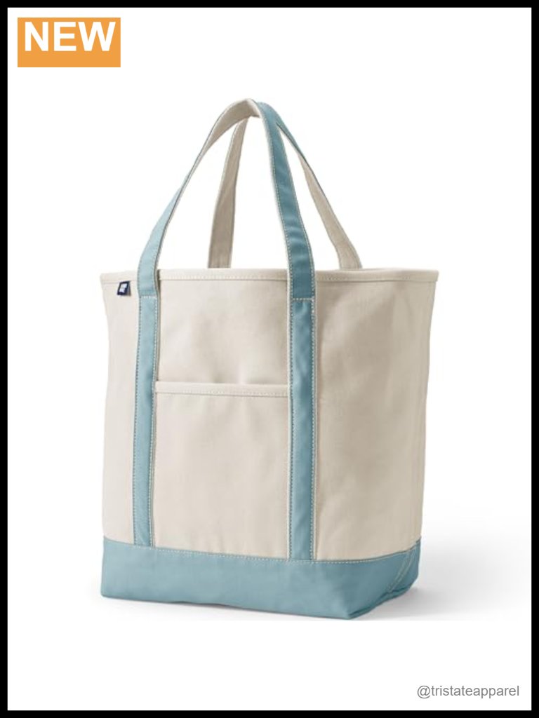 Lands' End Open Top Canvas Tote Bag - 100% Cotton, Water-Resistant, 5 Pockets